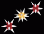 Sterne klein 3er Set-Rot/ Gelb/Rot mit weißen Spitzen 16 cm